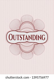 Red abstract linear rosette with text Outstanding inside