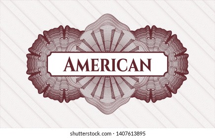 Red abstract linear rosette with text American inside