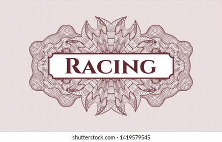 Red abstract linear rosette with text Racing inside