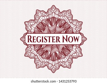 Red abstract linear rosette with text Register Now inside