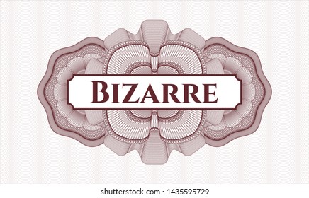 Red abstract linear rosette with text Bizarre inside