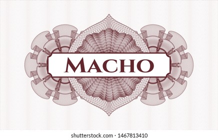 Red abstract linear rosette with text Macho inside