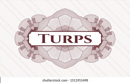 Red abstract linear rosette with text Turps inside