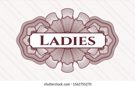Red abstract linear rosette with text Ladies inside