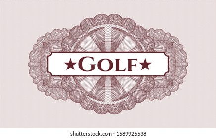 Red abstract linear rosette with text Golf inside