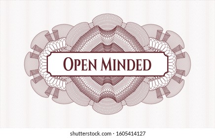 Red abstract linear rosette with text Open Minded inside