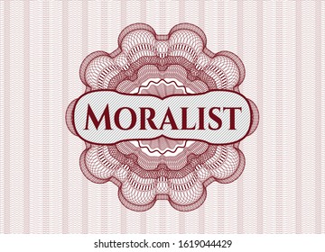 Red abstract linear rosette with text Moralist inside