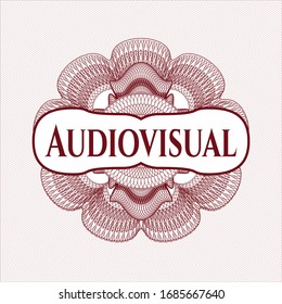 Red abstract linear rosette with text Audiovisual inside