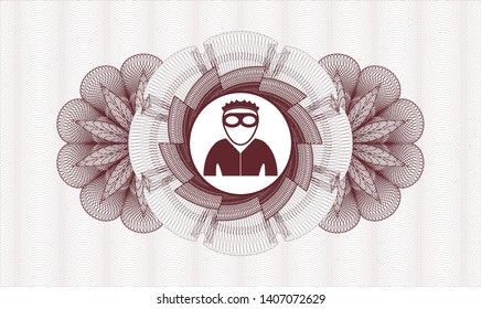 Red abstract linear rosette with thief icon inside