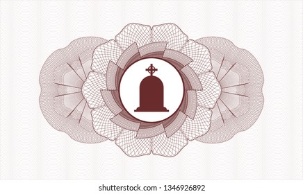 Red abstract linear rosette with tombstone icon inside