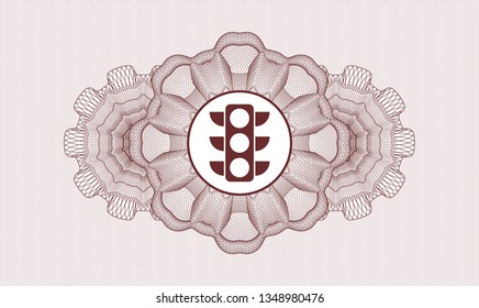 Red abstract linear rosette with traffic light icon inside