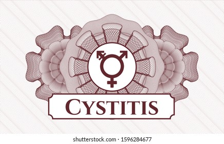 Red abstract linear rosette with transgender icon and Cystitis text inside