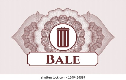Red abstract linear rosette with trash can icon and Bale text inside