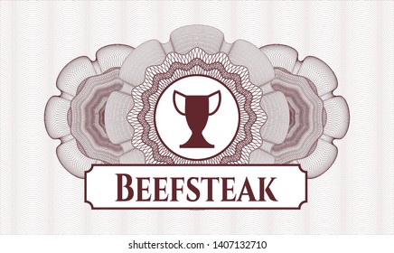 Red abstract linear rosette with trophy icon and Beefsteak text inside