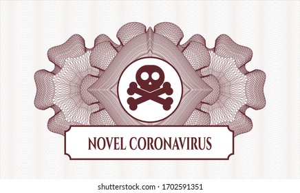 Red abstract linear rosette. Vector Illustration. Detailed with crossbones icon and Novel Coronavirus text inside