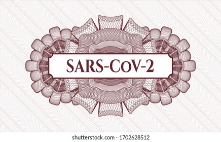 Red abstract linear rosette. Vector Illustration. Detailed with text SARS-CoV-2 inside