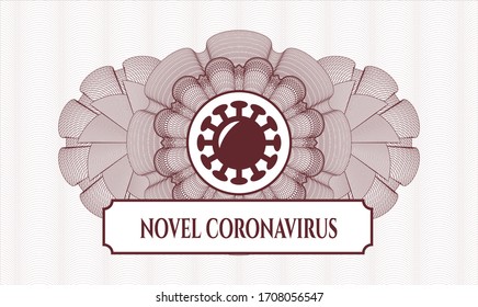 Red abstract linear rosette. Vector Illustration. Detailed with coronavirus icon and Novel Coronavirus text inside