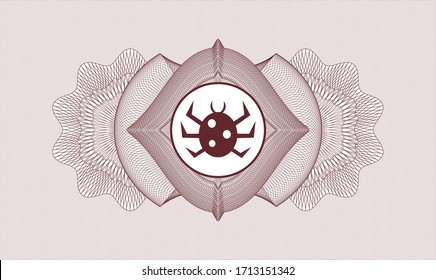 Red abstract linear rosette. Vector Illustration. Detailed with bug icon inside