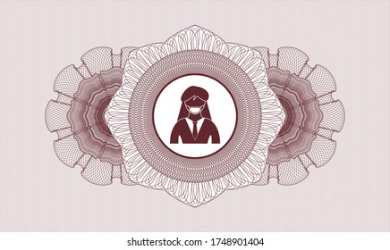 Red abstract linear rosette. Vector Illustration. Detailed with woman wearing face mask icon inside