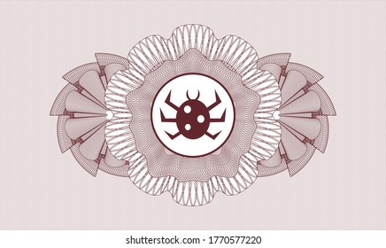 Red abstract linear rosette. Vector Illustration. Detailed with bug icon inside