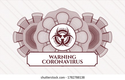 Red abstract linear rosette. Vector Illustration. Detailed with biohazard covid-19 icon and Warning Coronavirus text inside