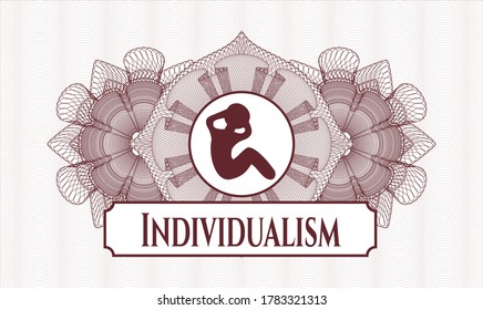 Red abstract linear rosette. Vector Illustration. Detailed with crunch icon and Individualism text inside