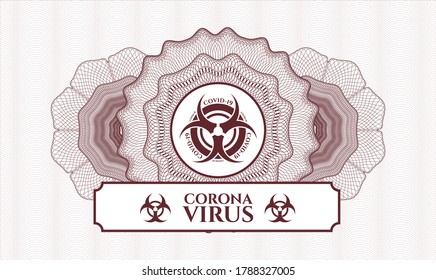 Red abstract linear rosette. Vector Illustration. Detailed with biohazard covid-19 icon and Coronavirus text inside