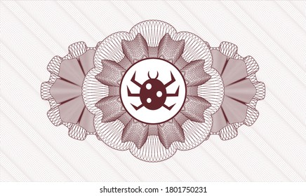 Red abstract linear rosette. Vector Illustration. Detailed with bug icon inside
