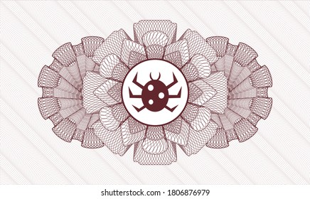 Red abstract linear rosette. Vector Illustration. Detailed with bug icon inside
