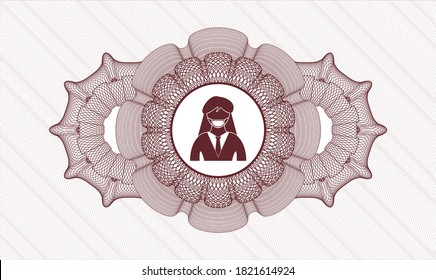 Red abstract linear rosette. Vector Illustration. Detailed with woman wearing face mask icon inside