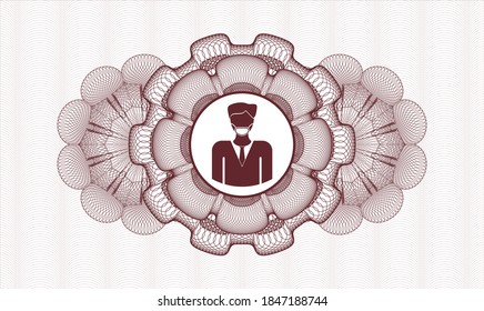 Red abstract linear rosette. Vector Illustration. Detailed with man wearing face mask icon inside