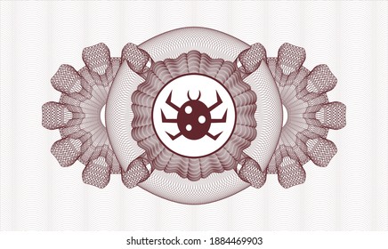Red abstract linear rosette. Vector Illustration. Detailed with bug icon inside