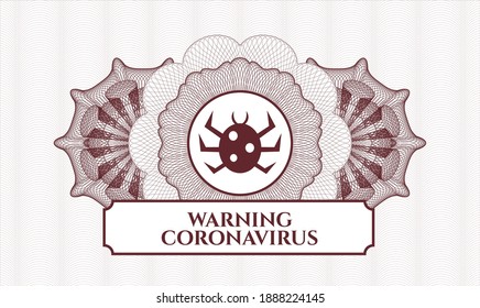 Red abstract linear rosette. Vector Illustration. Detailed with bug icon and Warning Coronavirus text inside