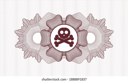 Red abstract linear rosette. Vector Illustration. Detailed with crossbones icon inside