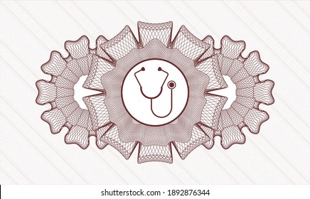 Red abstract linear rosette. Vector Illustration. Detailed with stethoscope icon inside