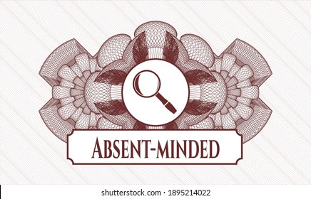 Red abstract linear rosette. Vector Illustration. Detailed with magnifying glass icon and Absent-minded text inside