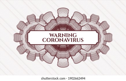 Red abstract linear rosette. Vector Illustration. Detailed with text Warning Coronavirus inside