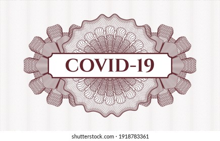 Red abstract linear rosette. Vector Illustration. Detailed with text COVID-19 inside