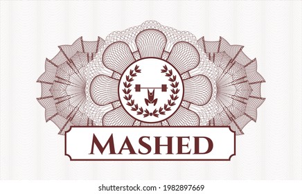 Red abstract linear rosette. Vector Illustration. Detailed with weightlifting inside of crown icon and Mashed text inside