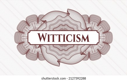 Red abstract linear rosette. Vector Illustration. Detailed with text Witticism inside