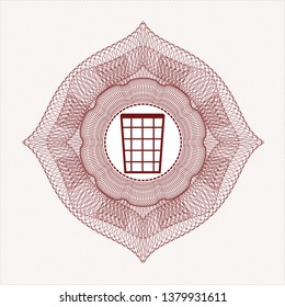 Red abstract linear rosette with wastepaper basket icon inside