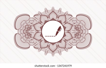 Red abstract linear rosette with writer icon inside