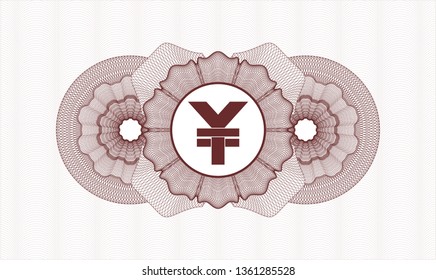 Red abstract linear rosette with yuan icon inside