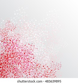 Red abstract lines and dots forming a net, communication design, vector illustration