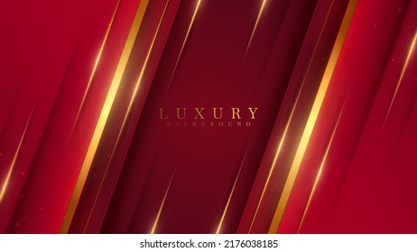 Red abstract luxury background with gold line element and glitter light effect decoration.