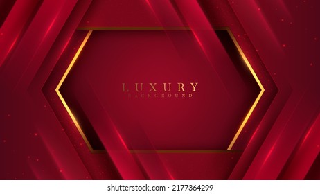 Red abstract luxury background with gold line element and glitter light effect decoration.