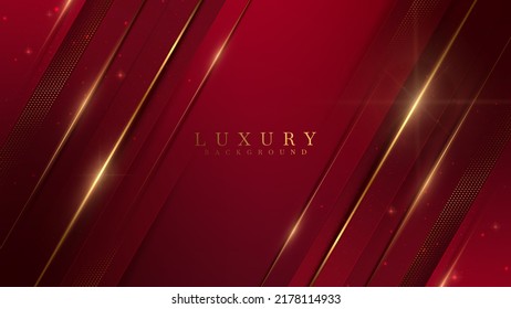 Red abstract luxury background with gold line element and glitter light effect decoration.