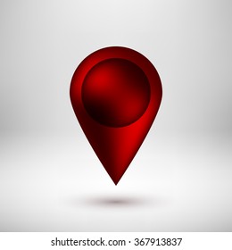 Red abstract map pointer badge, gps button with realistic shadow and light background for logo, design concepts, banners, applications, apps, presentations? prints. 14th february. Vector illustration.