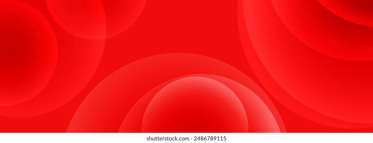 Fondo geométrico moderno abstracto rojo con círculos. Gradación de color vibrante composición minimalista con redondeos. Efecto de círculo textura roja. Ilustración vectorial