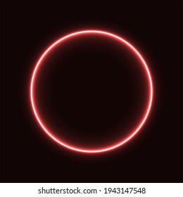 red abstract neon circle glowing in the dark. design element for poster, banner, advertisement, print. Vector graphics. neon illustration. glowing circle